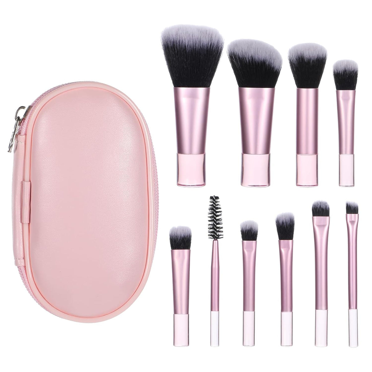 10-Piece Mini Travel Makeup Brush Set with Pouch, Pink