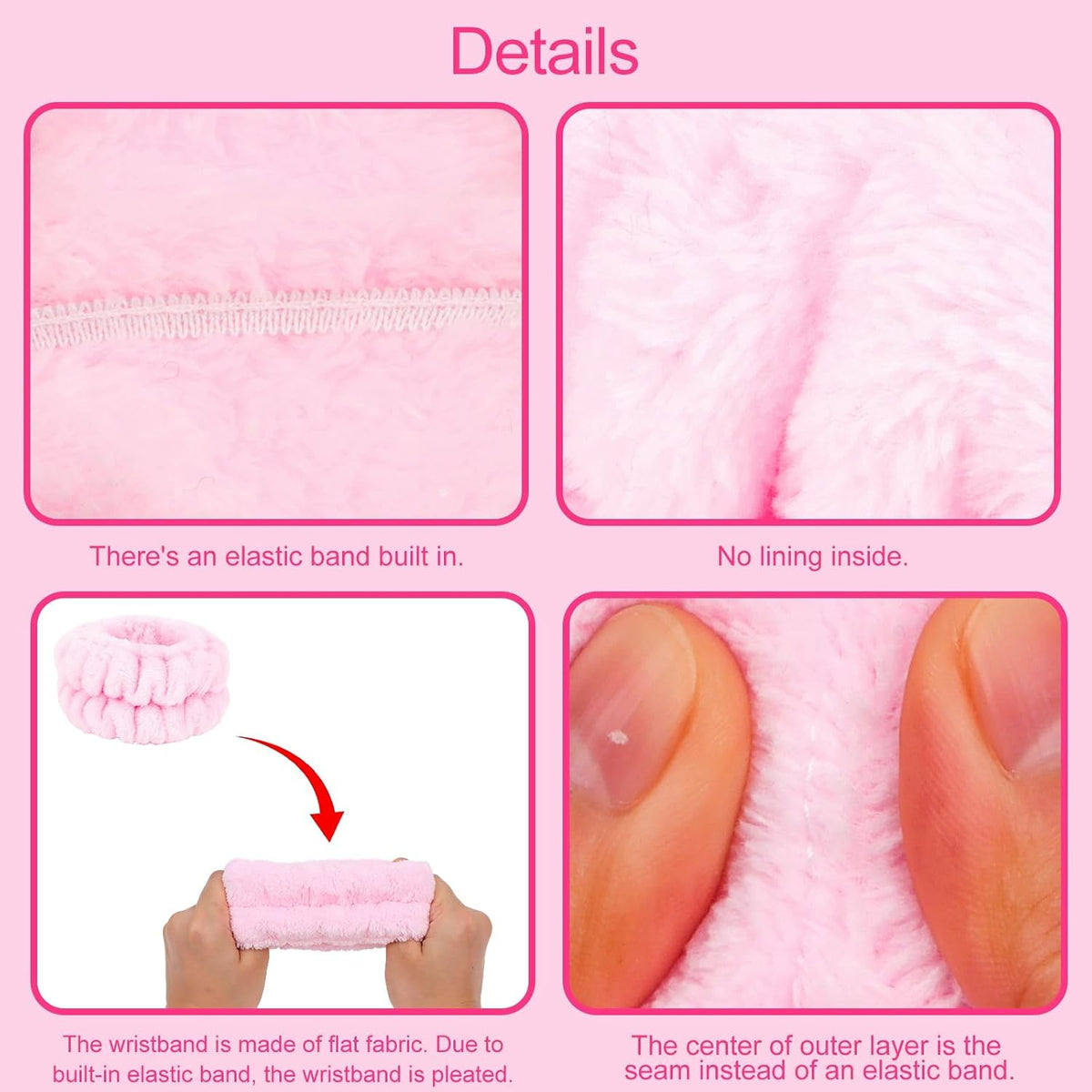 Pink Spa Headband & Wristband Set for Washing Face Hair Clips