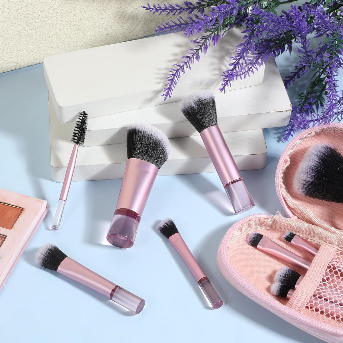 10-Piece Mini Travel Makeup Brush Set with Pouch, Pink