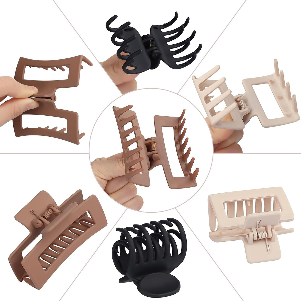 Medium Claw Hair Clips Set, 9 Pieces, 3 Styles