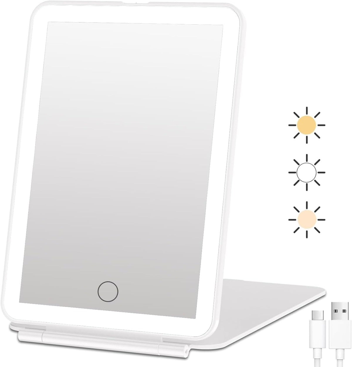 Rechargeable Travel LED Makeup Mirror, 72 Lights, Dimmable Touch Screen
