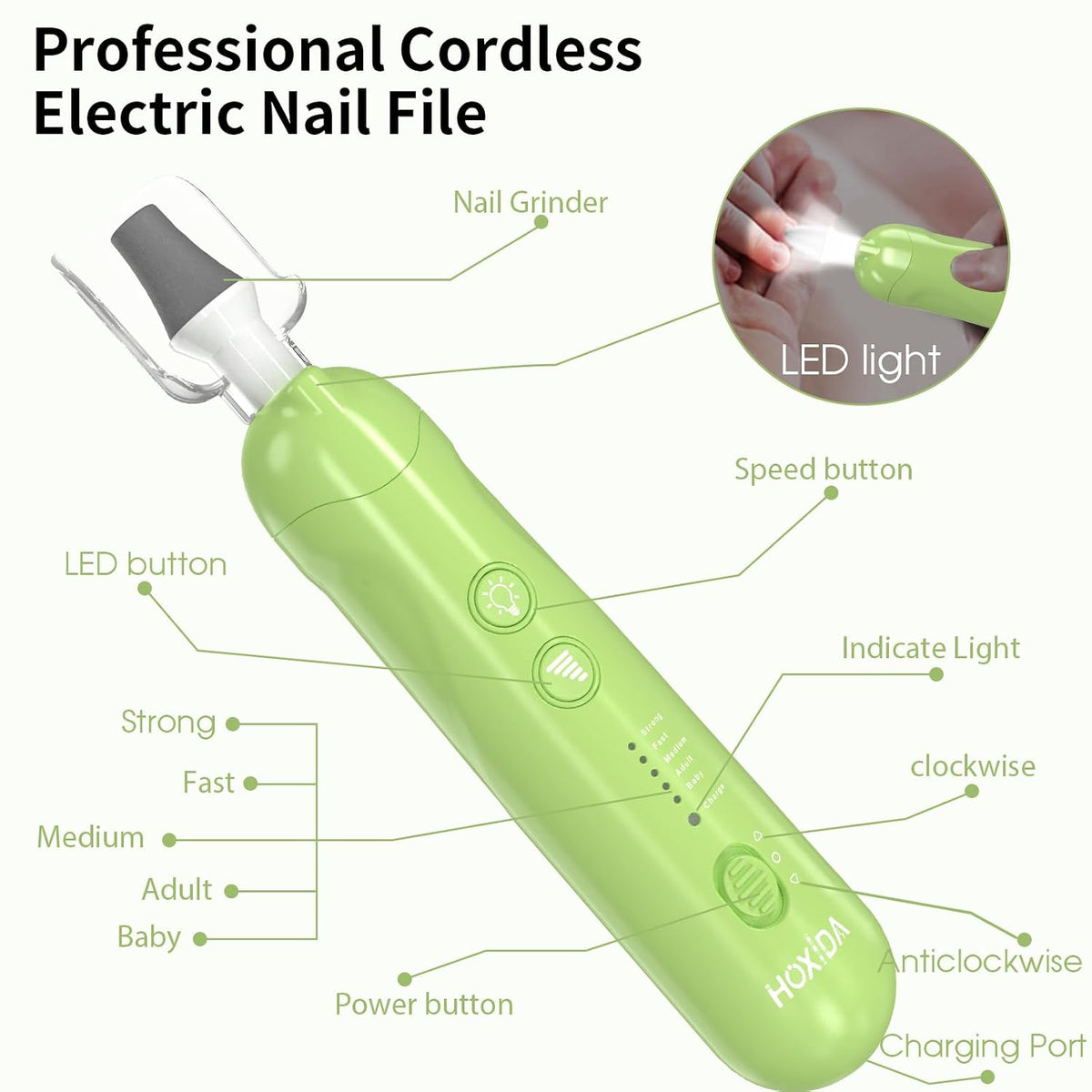 Cordless Electric Manicure Pedicure Kit, 5-Speed Nail Drill Set