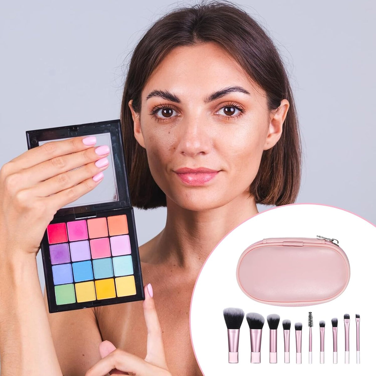 10-Piece Mini Travel Makeup Brush Set with Pouch, Pink