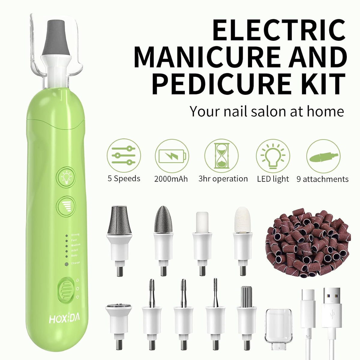Cordless Electric Manicure Pedicure Kit, 5-Speed Nail Drill Set