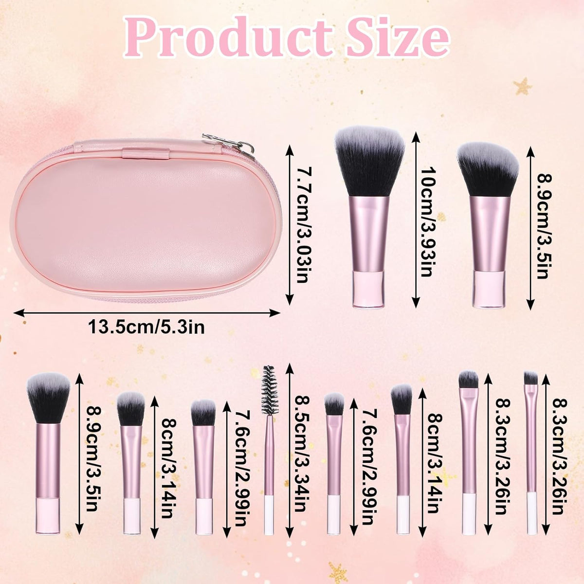 10-Piece Mini Travel Makeup Brush Set with Pouch, Pink