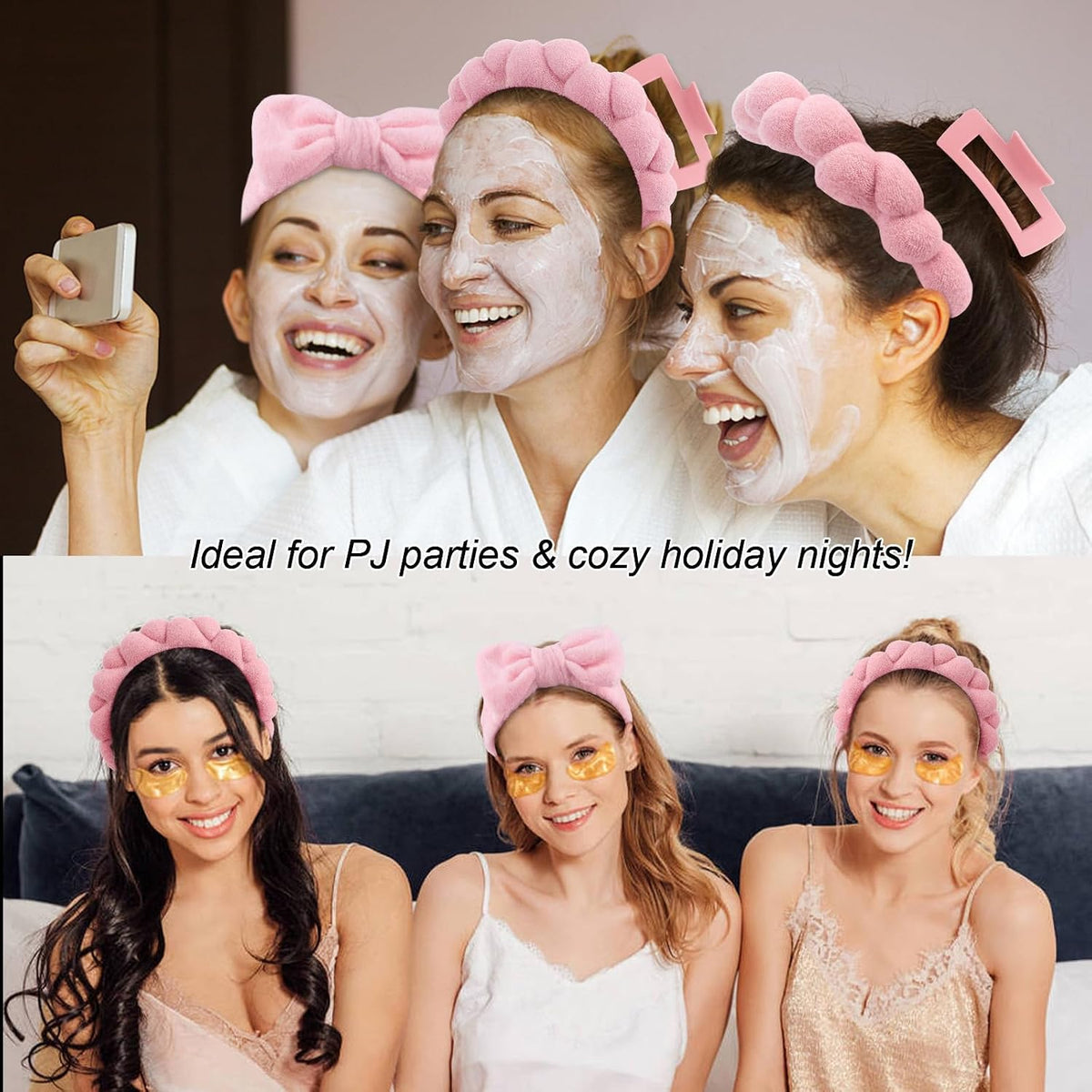 Pink Spa Headband & Wristband Set for Washing Face Hair Clips