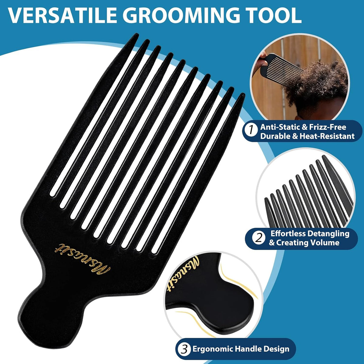 Wide Tooth Detangling Hair Pick Comb for Curly Hair