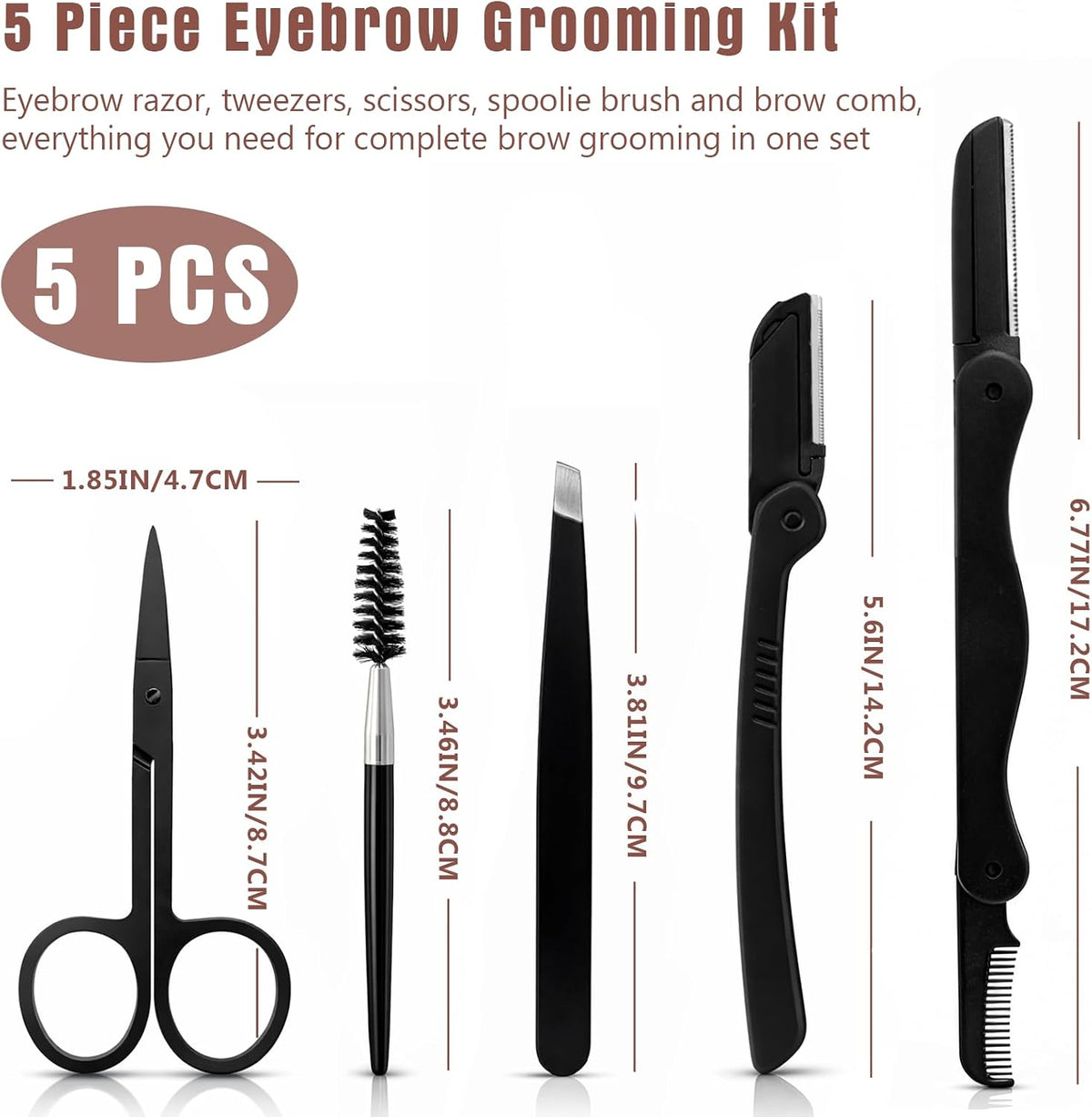 Eyebrow Grooming Kit, 5-in-1 with Razor, Scissors and Tweezers