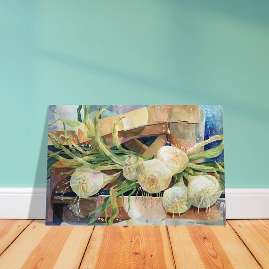 'Onions' Still Life Watercolor I 12x18 Museum-Quality Matte Paper Poster | Original Artwork by American Artist Barbara Cleary
