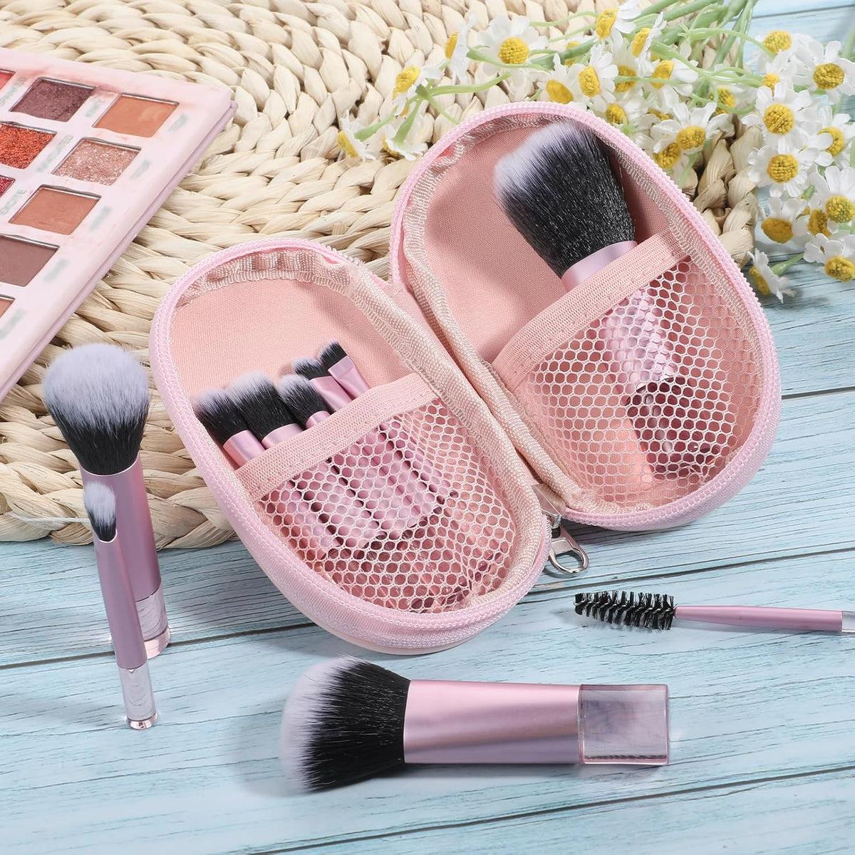 10-Piece Mini Travel Makeup Brush Set with Pouch, Pink
