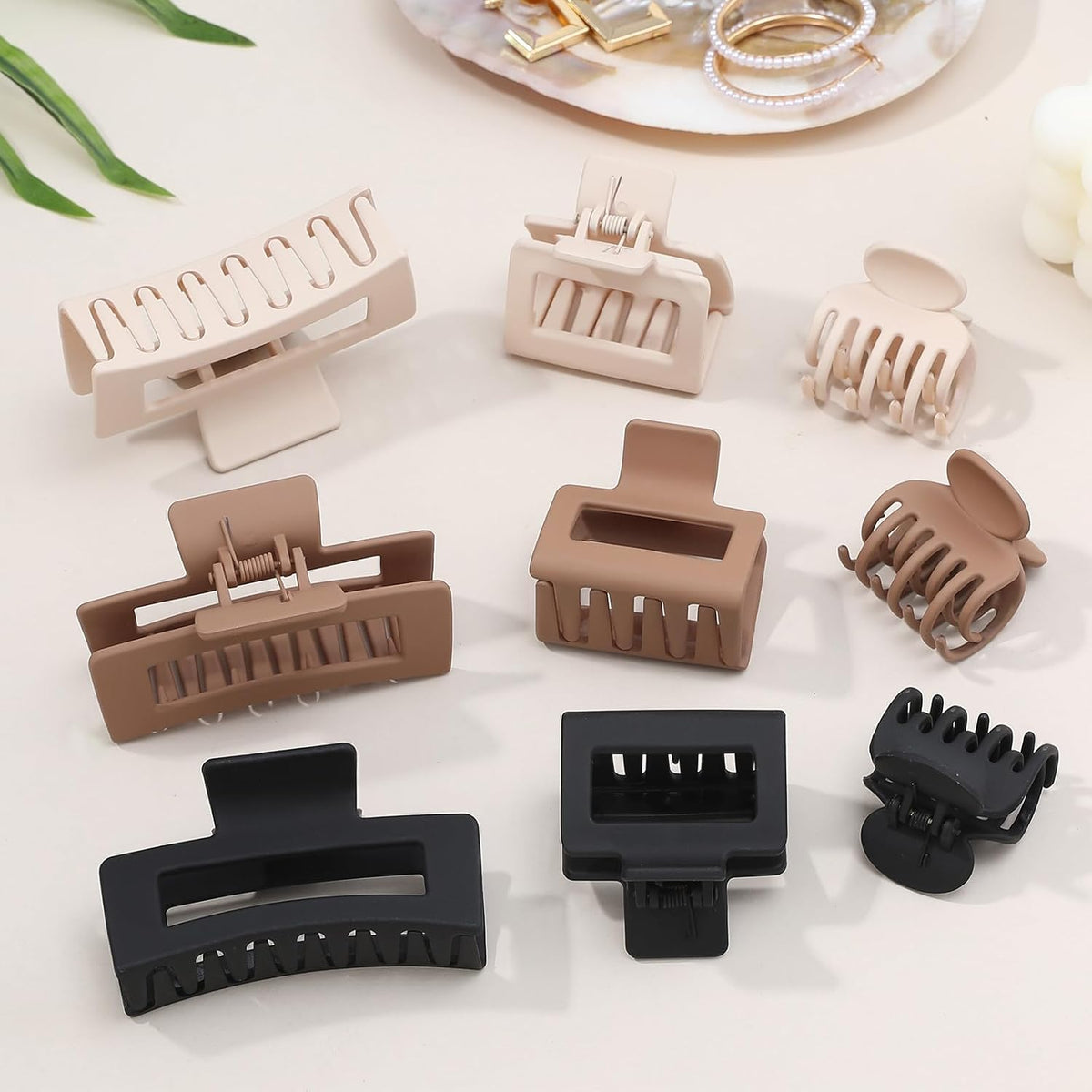 Medium Claw Hair Clips Set, 9 Pieces, 3 Styles