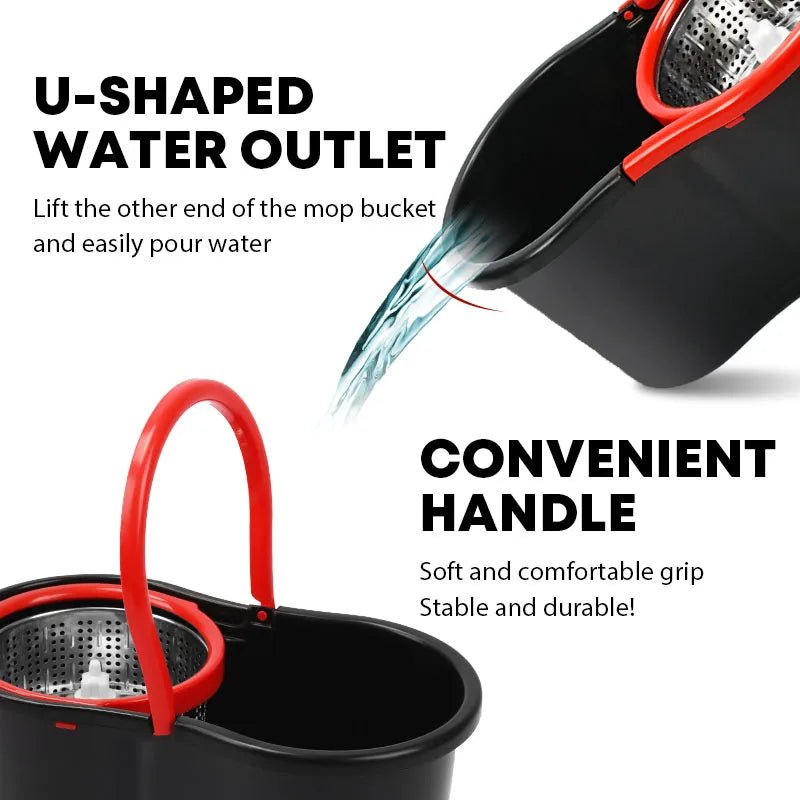Spin Mop Bucket Set 360° Rotating Floor Cleaning Mop System with Microfiber Mop Heads Stainless Steel Wringer for Home Hardwood Tile Floors