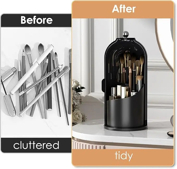 Rotating Dustproof Toothbrush Holder Organizer, 360° Swivel Multi-Functional Caddy for Makeup Brushes & Toothpaste, Compact Space-Saving Bathroom Vanity Countertop Rack for Apartments