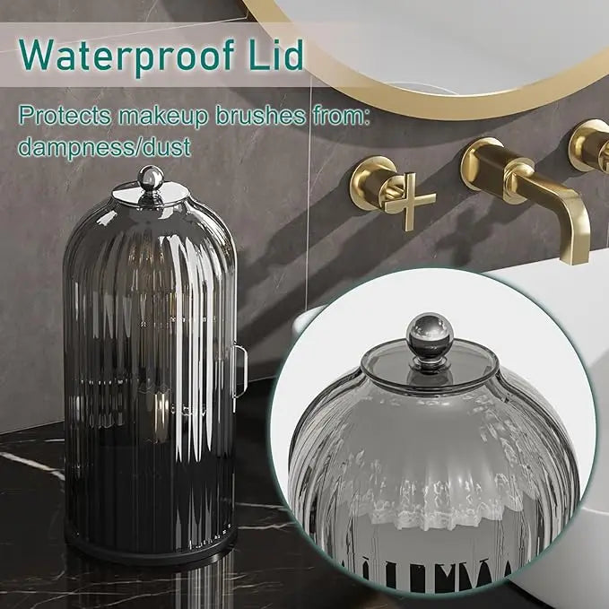 Rotating Dustproof Toothbrush Holder Organizer, 360° Swivel Multi-Functional Caddy for Makeup Brushes & Toothpaste, Compact Space-Saving Bathroom Vanity Countertop Rack for Apartments