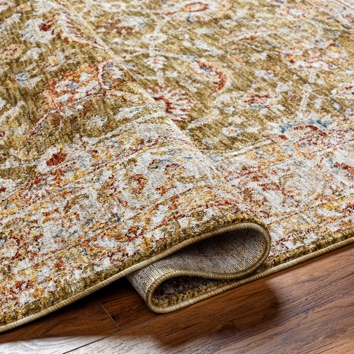 Dyan Green Textured Rug with Fringes