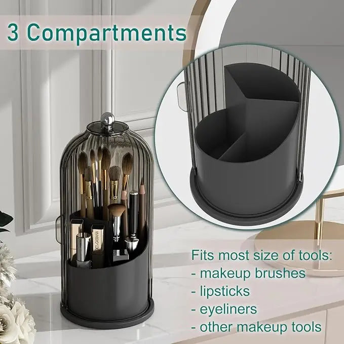Rotating Dustproof Toothbrush Holder Organizer, 360° Swivel Multi-Functional Caddy for Makeup Brushes & Toothpaste, Compact Space-Saving Bathroom Vanity Countertop Rack for Apartments
