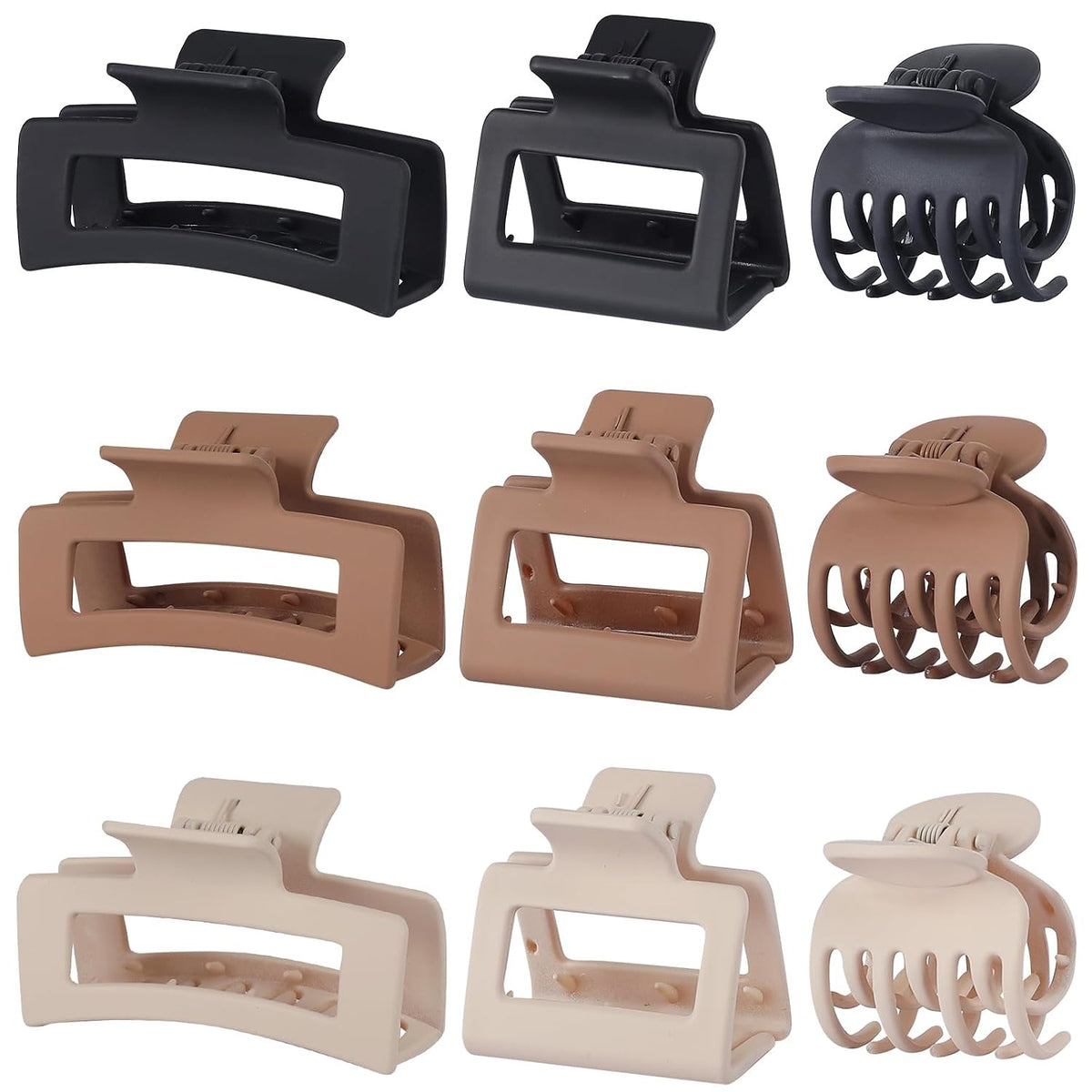 Medium Claw Hair Clips Set, 9 Pieces, 3 Styles